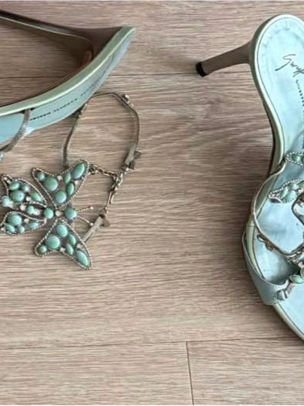 RARE Giuseppe Zanotti Mint Jeweled Butterfly Heeled Sandals Size 38.5 - Picture 5 of 5